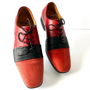 John Fluevog Red & Black Leather Prophesy Fuller Color Block Shoes, Size 10, EC